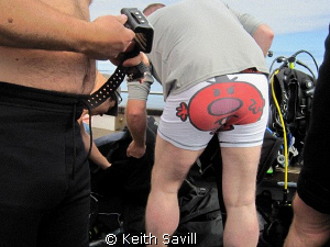 Mr Men preparing to go diving with seals! by Keith Savill 